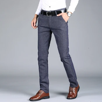 BAO SHAN vyrų fit, tiesios kojos verslo atsitiktinis kelnės 2020 m. rudens žiemos prekės ženklo drabužių šepečiu medvilnė klasikinis mygtuką kelnės