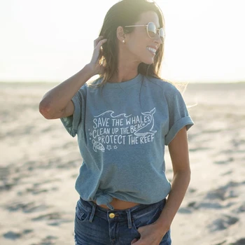 Išsaugoti Banginiai Išvalyti Paplūdimį Apsaugoti Rifas Grafinis T-Shirt Atsitiktinis Grunge Švaraus Vandenyno Derliaus Viršūnes Vėžlys Gera Dovana Tee