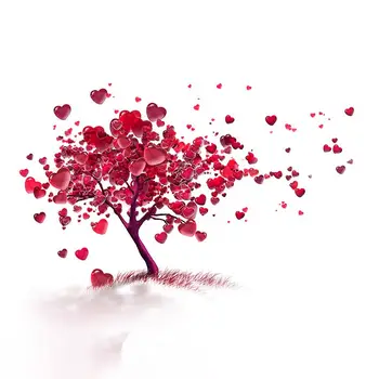 Dušo Užuolaidos Meilės Medis su Plaukioja Širdis Romantiška Gamta Laimės Sezono Apdailos Gėlių Meno Raudona Bordo Balta