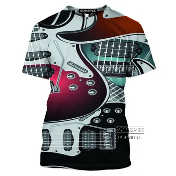 SONSPEE 3D Spausdinimo Moterys Vyrai Karšto Elektroninė Gitara Styginių Retro muzikos pastaba Atsitiktinis Harajuku T-shirt Vasaros Marškinėlius trumpomis Rankovėmis A878