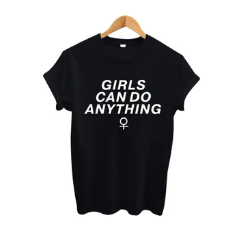 Moterų Šūkis Spausdinti Marškinėlius Tumblr Harajuku Nepriklausomų Juoda Balta Marškinėliai, Femme Merginos Gali Padaryti Viską, T-Shirt