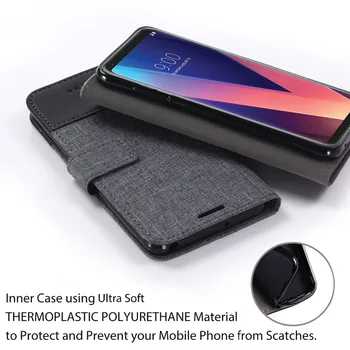 Prabanga Piniginės Flip Case For LG V30 Premium PU oda + Drobė Verslo Stiliaus Piniginė atveju Flip Cover 