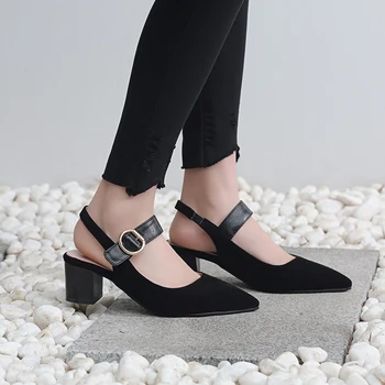2021spring tuščiaviduriai, šiurkštūs sandalai aukštakulnį seklių burną nurodė Slingback avalynė moterims, Moteriška seksualių aukštakulnių zapatos de mujer