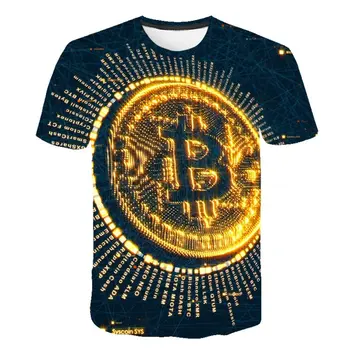Spausdinti trumpomis Rankovėmis T-shirt Bitcoin (bitcoin) 3D 2020 Karšto Pardavimo Užsienio Prekybos Vyrų Atsitiktinis O-kaklo Broadcloth Poliesteris,spandex