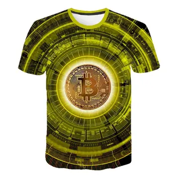 Spausdinti trumpomis Rankovėmis T-shirt Bitcoin (bitcoin) 3D 2020 Karšto Pardavimo Užsienio Prekybos Vyrų Atsitiktinis O-kaklo Broadcloth Poliesteris,spandex