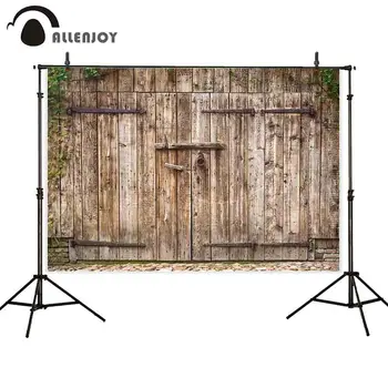 Allenjoy fone photophone pavasarį kaimo senovinių medinių daržinių durų, vartų, lauko augalų vestuvių fotografija backdrops photocall