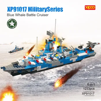 6-in-1 XIPOO 1233pcs Blokai XP91017 Mėlynasis Banginis Mūšis Cruiser Blokai Modelis 