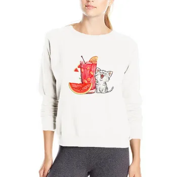 Katė geriamojo Arbūzas sulčių spausdinimo hoodies juokinga palaidinukė moterų originalus prekių bliuzono medvilnės drabužius