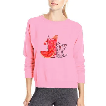 Katė geriamojo Arbūzas sulčių spausdinimo hoodies juokinga palaidinukė moterų originalus prekių bliuzono medvilnės drabužius