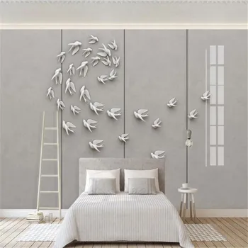 Milofi užsakymą tapetai, sienų danga dekoratyvinis dažymas 3D trimatis reljefo paukščių fone sienų tapyba