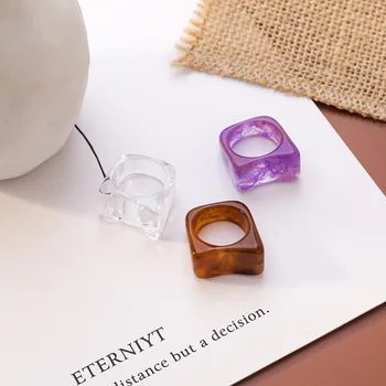 2020 m., Unikalus Dizainas, Vintage Spalvinga Dervos Arcylic Žiedai Moterims, Moteriška Violetinė Balta Geometrinis Žiedas Vestuvės Juvelyrika Dovana