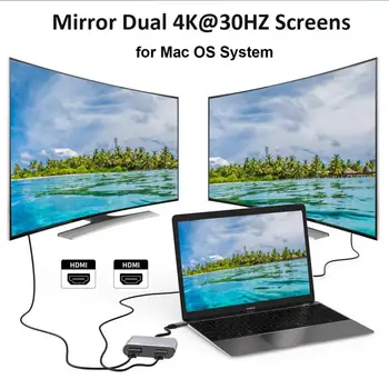 2-in-1 Tipo C Hub su Dual HDMI 4K Du Ekranas, USB, C Docking Station Konverteris Greitas įkroviklis Adapteris
