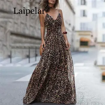 Ponios Maxi Suknelės Leopardas Spausdinti V Kaklo, Rankovių Ilgio Suknelės Moterims, Elegantiškas Sundress Vakare Šalis Suknelė Seksualus Moterų Suknelė