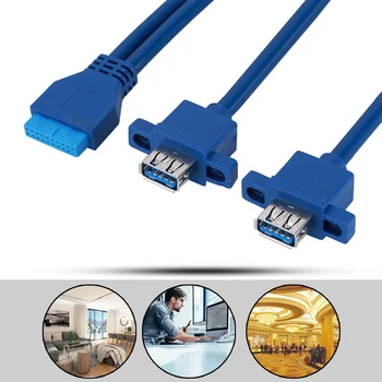 Dual 2 Port USB 3.0 Priekinis Skydelis Extension Cable A Type Female 20 Pin Langelį Antraštės Moterų Lizdo Adapteris Kabelis