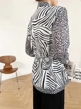 TMODA521 Elegantiškas Moteris Leopard Kratinys Marškinėliai 2021 Mados Ponios Lankas Apykaklės Viršūnes Streetwear Moterų Prašmatnus Zebra-Juostele Palaidinukės