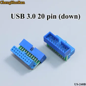 ChengHaoRan 1pcs USB 3.0 20-pin female jungtis vielos tipo aukštyn-žemyn plokštė stačiu kampu keitiklis, vairo galvą 90 laipsnių