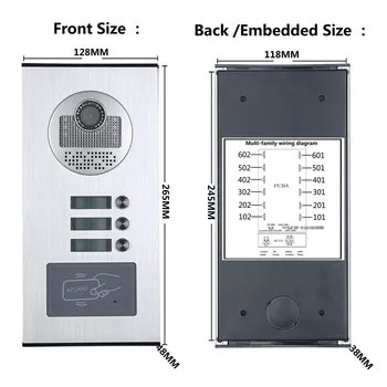 7inch 3 Butai Vaizdo Duris Telefono Ryšio Sistemos, RFID IR-CUT HD 1000TVL Kamera Doorbell Kamera su 3 mygtuką SY812HID3