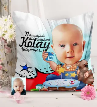 Asmeninį Kūdikio Gimtadienio Karikatūra Satino pagalvės-1
