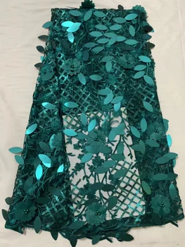 Green lace vestuvių suknelė, vestuvių Afrikos nėrinių audinys, Afrikos tiulio nėrinių su blizgančiais CD2897