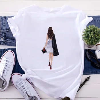 Moterų VOGUE Atspausdintas T-shirt Harajuku Grafinis Mados O-kaklo T-shirt Vasaros trumpomis Rankovėmis Atsitiktinis Gatvės Dėvėti baltus marškinėlius Viršų