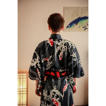 2020 Atvykimo Karpis Spausdinimo Vyrų Azijos, Japonijos Tradicinių Kimono Kostiumas Obi Haori Vintage Drabužius Samurajus Cardigan Yukata Chalatas