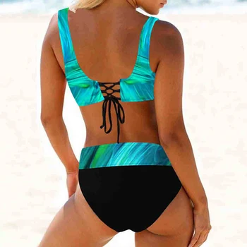 Moteris, Dviejų dalių maudymosi kostiumėlį Aukšto Juosmens Vaivorykštė Spalvinga Dryžuotas Bikini maudymosi Kostiumėliai, Set-MX8