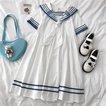 Japonijos JK sailor kostiumas sweet amžiaus sumažinimo trumpas rankovėmis suknelė mergina studentų cute little vidutinio ilgio suknelė vasarai