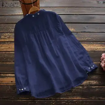 Plius Dydis Moterų Siuvinėjimo Palaidinės 2021 Elegantiškas Pavasario Marškinėliai ZANZEA Atsitiktinis ilgomis Rankovėmis Blusas Moterų Atvartas Mygtuką Tunika Viršūnes