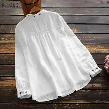 Plius Dydis Moterų Siuvinėjimo Palaidinės 2021 Elegantiškas Pavasario Marškinėliai ZANZEA Atsitiktinis ilgomis Rankovėmis Blusas Moterų Atvartas Mygtuką Tunika Viršūnes