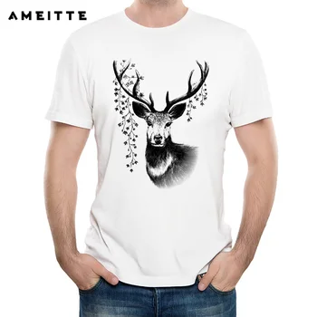 AMEITTE Retro Stag, T-Shirt Kūrybos Gyvūnų Spausdinti Marškinėliai vyriški Hipster Harajuku Trumpas Rankovėmis Tee Viršūnes Homme