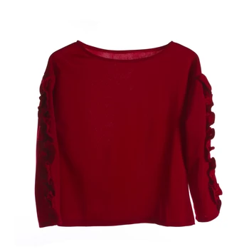Moterų Atsitiktinis O-Kaklo Megztinis Vientisų Žiedlapis Rankovės Long Sleeve T-Shirts Keturių Spalvų Variantų, S-XL