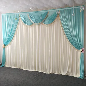 3MX6M ledo balta šilko šifono audinio vestuvių scenos fone swags su kutai užuolaidų dizainas, užuolaidų kūdikių dušas šaliai dekoro