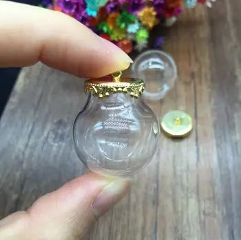 NAUJAS 50sets/lot 25*15 mm stiklo gaublys su antikvariniai bronzos išvados, stiklo burbulas 