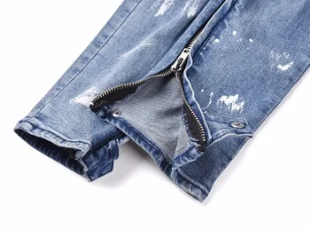 QoolXCWear vyrų Hip-hop džinsinio džinsus, kelnes roko splash-rašalo ruožas nelaimę kankina liesas džinsus žalą plauti senas Skylę jeans mens