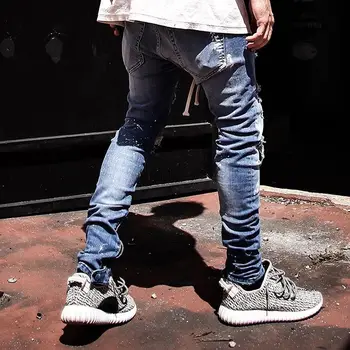 QoolXCWear vyrų Hip-hop džinsinio džinsus, kelnes roko splash-rašalo ruožas nelaimę kankina liesas džinsus žalą plauti senas Skylę jeans mens