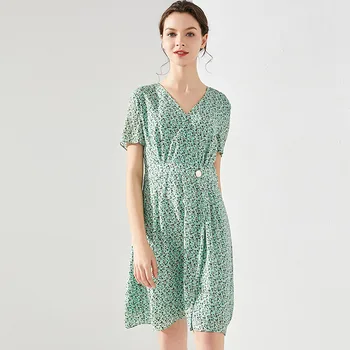 šilko suknelės moterims, natūralios 2020 m. pavasarį, vasarą, žalia gėlių LINIJA, biuro atsitiktinis seksualus paplūdimio suknelė pasakų plius dydis aukštos kokybės