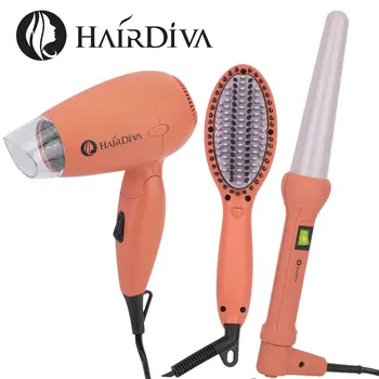 HairDiva Auto Dvigubos Įtampos plaukų džiovintuvas ir plaukų ištiesinimo priemonės šepetys plaukams garbanoti lazdelė džiovintuvas tiesinimo šepečiu akmenslydis geležies