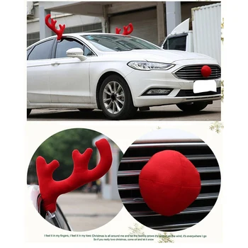 5Xuniversal Raudonas Pliušinis+Plastikinės Automobilių Didelis Elnių Tika, Nosies ir galinio vaizdo Veidrodėlio Dangtelį Automobilių Kalėdų Puošybos Rinkinys