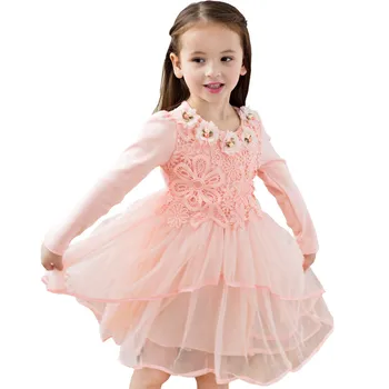 2019 m. Rudenį Mergina Suknelės ilgomis rankovėmis Šalis Suknelė Mergaitėms, Drabužiai Saldus Mergaičių Nėrinių Princesė Dress Vaikų Drabužių Amžiaus 2-15Y