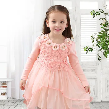 2019 m. Rudenį Mergina Suknelės ilgomis rankovėmis Šalis Suknelė Mergaitėms, Drabužiai Saldus Mergaičių Nėrinių Princesė Dress Vaikų Drabužių Amžiaus 2-15Y