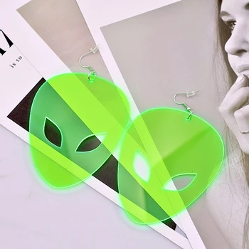Hip-Hop Svetimas Veidas Auskarai Moterims, Fluorescencinė Žalia Akrilo Didelis Lašas Earings Femme 