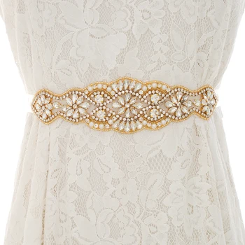 Gold Crystal Nuotakos Varčios Elegantišką Perlų Vestuvių Suknelė, Diržas Cirkonio Vestuvių Diržas Vestuvių Priedai A119G