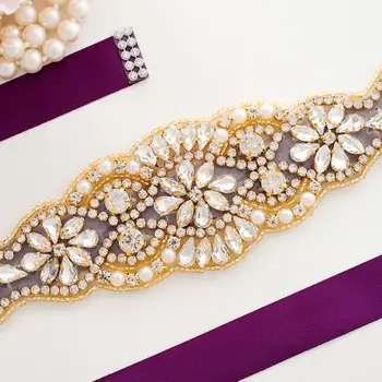 Gold Crystal Nuotakos Varčios Elegantišką Perlų Vestuvių Suknelė, Diržas Cirkonio Vestuvių Diržas Vestuvių Priedai A119G