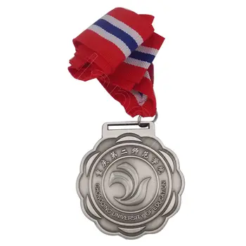 Antikvariniai sidabro medalį,fower formos medalis, sidabrinės spalvos, su kaspinu,Personlized antikvariniai sidabro medalį
