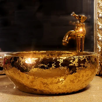 Europoje Vintage Stiliaus Keraminės Kriauklės Skaitiklis Viršuje praustuvas Vonios Kriauklę, skalbimo bowl baseine blizginti aukso turas vonios kriaukle