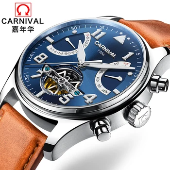 Šveicarija Karnavalas Prabangos Prekės ženklo Vyrai Laikrodžiai Multi-funkcija Žiūrėti Vyrų Safyras reloj hombre Šviesos relogio Laikrodis C8783-16
