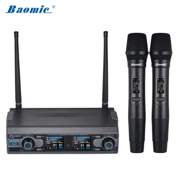 Baomic D-332 Dual Channel UHF Skaitmeninį Belaidį Rankinį Mikrofono Sistema, 2 Mikrofonai Ir 1 Imtuvas 6.35 mm Audio Kabelis