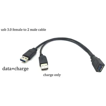 Black USB 3.0 Moterų Dual USB Male Extra Power Duomenų Y ilgiklis dėl Mobiliųjų 2.5 colių Kietojo Disko