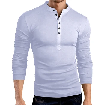Naujas Vyrai Slim Fit V-Kaklo Mygtuką ilgomis Rankovėmis Raumenų Tee marškinėliai Atsitiktinis Viršūnes Henley Marškinėliai vyrams Pavasarį, Rudenį Vyrų Drabužiai.