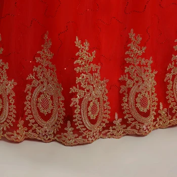 LAMYA Princesė Siuvinėjimas Aukso su Raudona Vestuvinė Suknelė 2020 Brangioji Vestido Pigūs Nėrinių Nuotakos Suknelė Suknelės De Noiva Mados